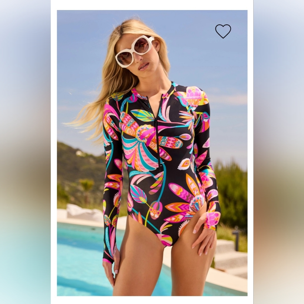 Trina Turk Long Sleeve Zip-Up Paddle Suit (Size Large)